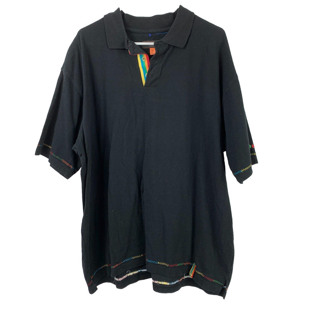 Vintage Y2K Member's Property Black Rainbow Short Sleeve Polo Shirt Mens XL